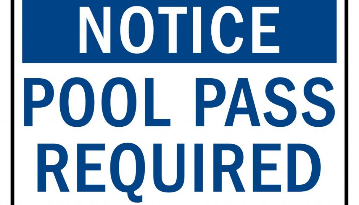 An image of a notice sign that reads 'Pool Pass Required,' emphasizing the need for pool pass software management. This visual highlights the importance of organized pool pass verification to ensure smooth operations.